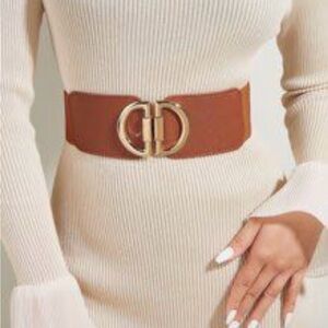 Elegant Brown Belt with Gold Buckle